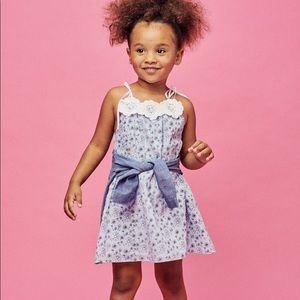 For Love And Lemons Floral Kids Dress - Blue and White